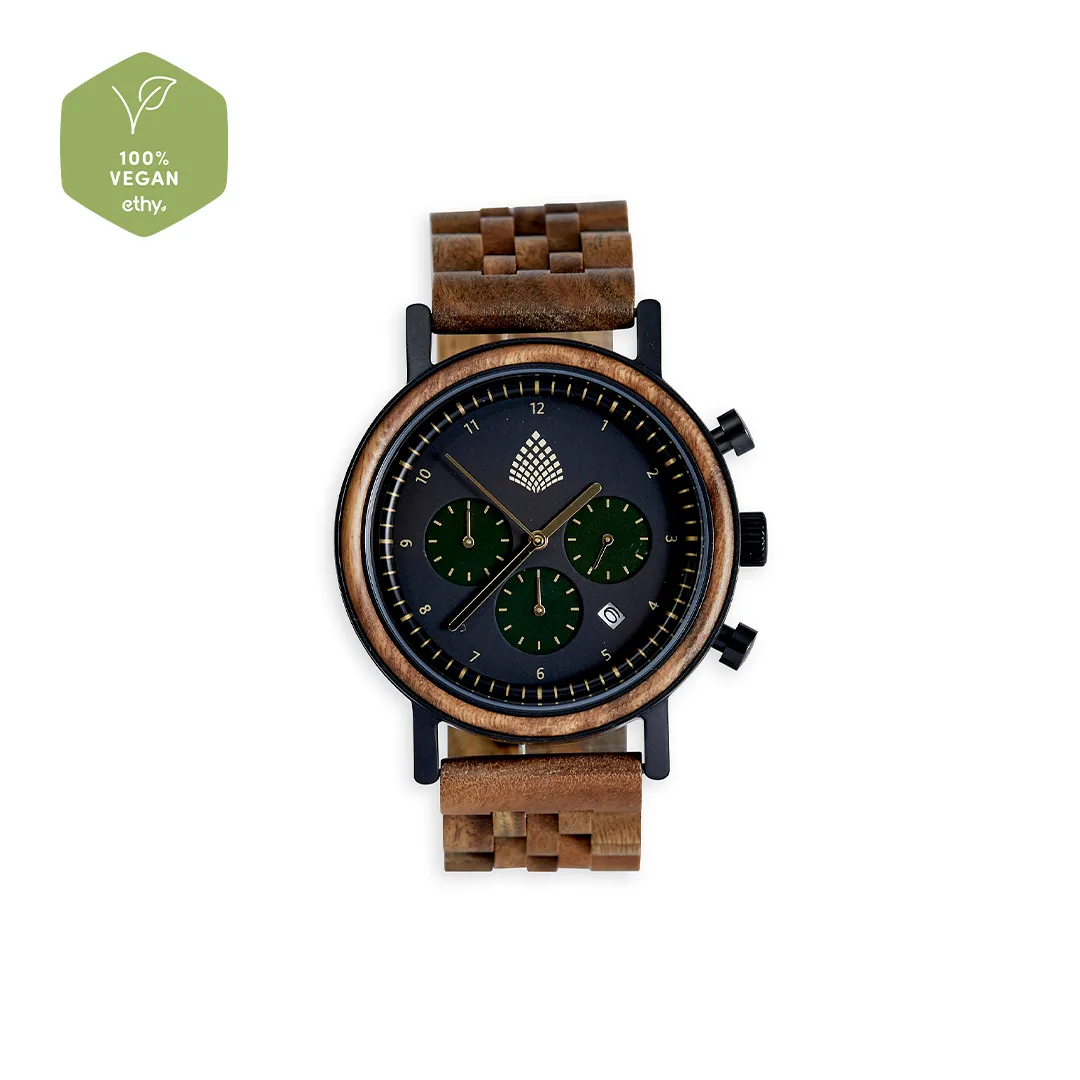 The Cedar Watch - Eco-Friendly Chronograph with Recycled Green Sandalwood & Jubilee Band