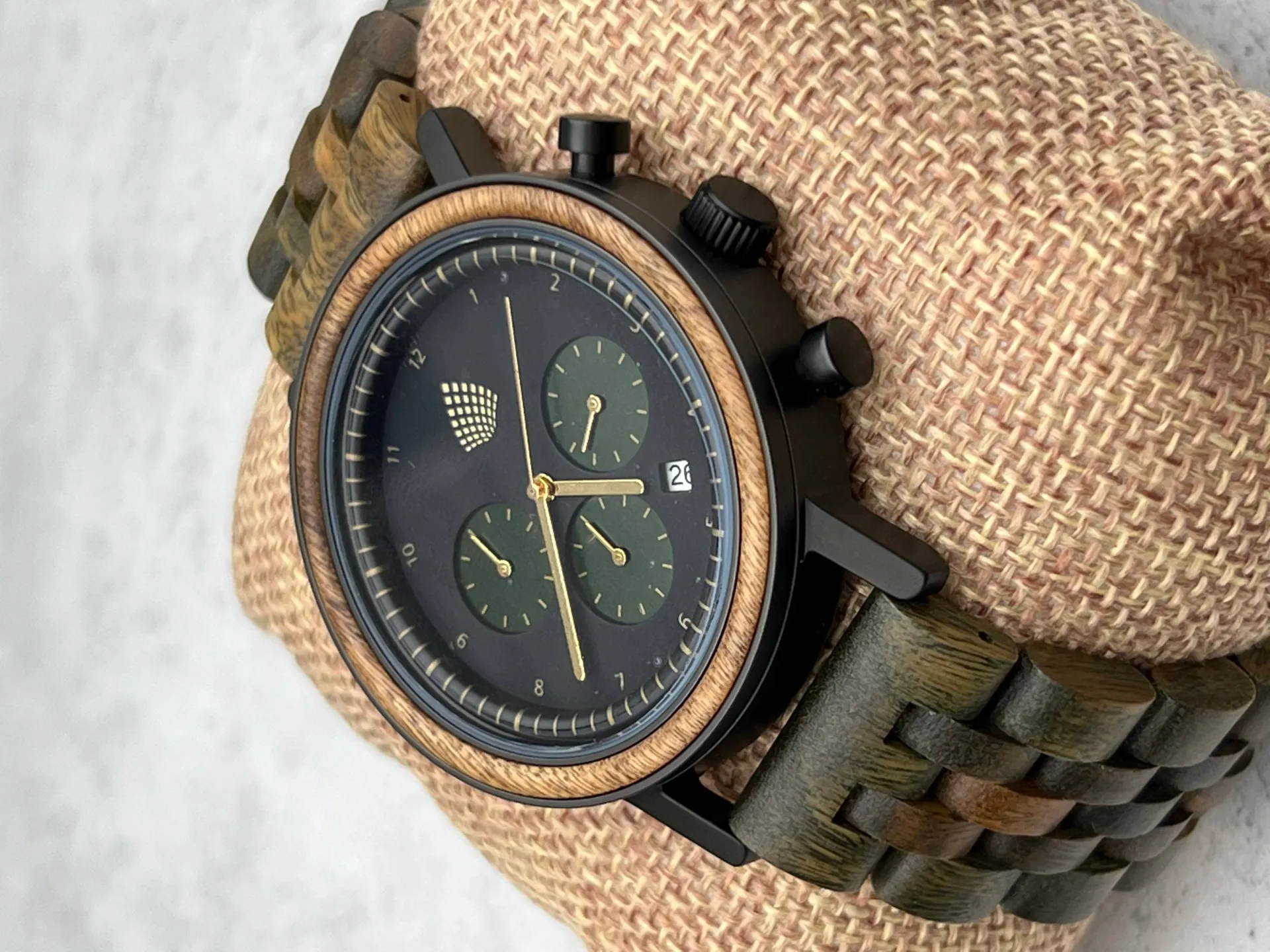 The Cedar Watch - Eco-Friendly Chronograph with Recycled Green Sandalwood & Jubilee Band