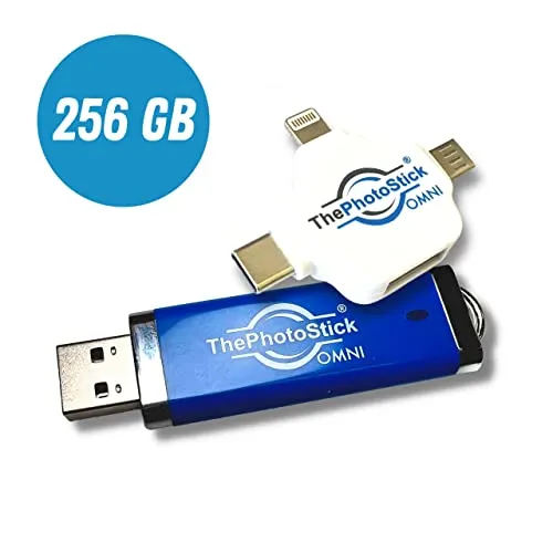 ThePhotoStick® Omni 256GB - Secure Photo & Video Backup and Transfer | USB & Multiport Connection | Integrated Software | Portable Memory | External Storage | File Save & Transfer