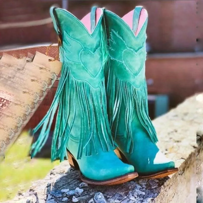 Trendy Womens Cowboy Boots with Fun Tassel Detail