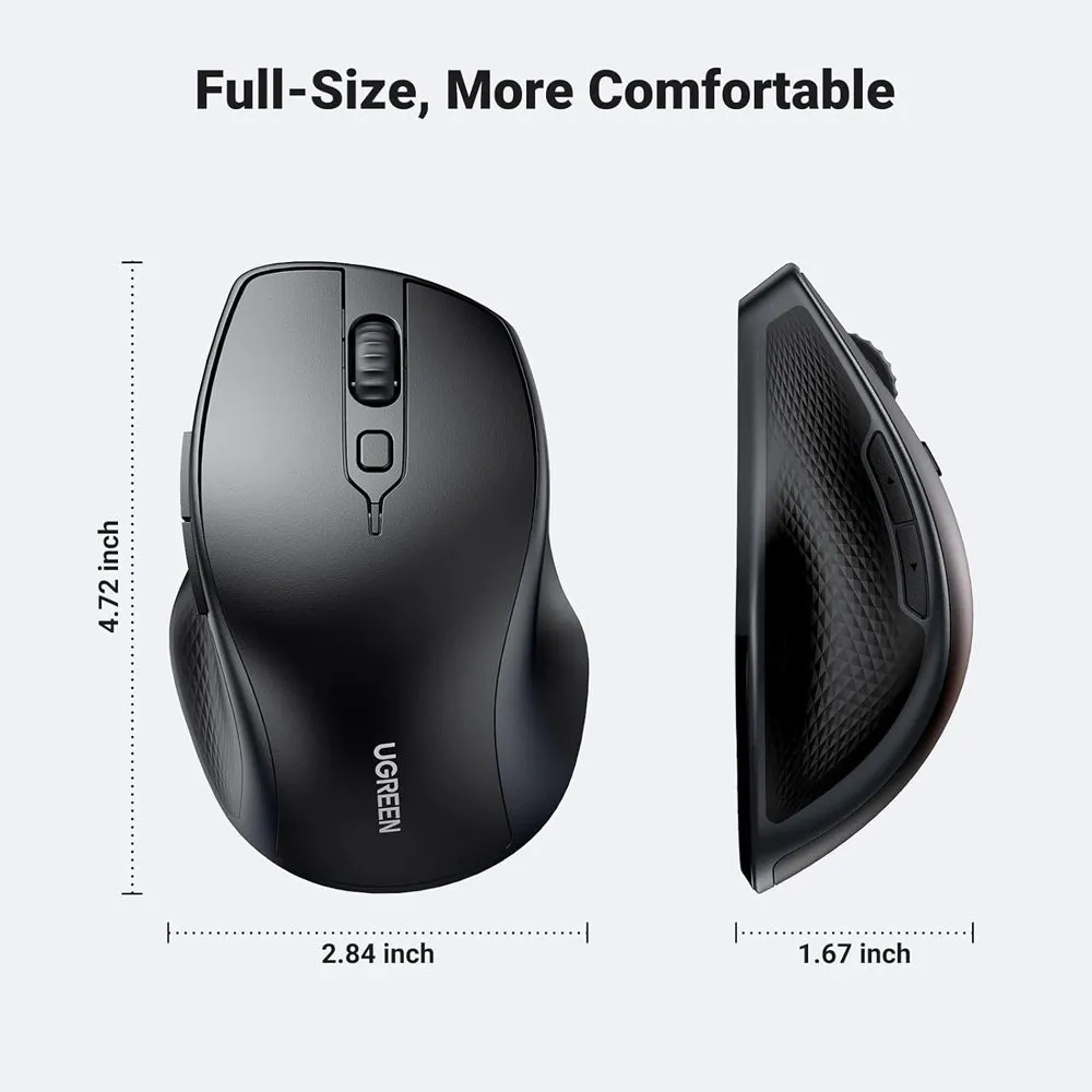 Ugreen Wireless Ergonomic Mouse with 4000 Max DPI, 2.4Ghz Wireless and Bluetooth 5.0 Mode for PC, Laptop, Desktop Computer, MacBook, iMac, Windows, macOS, Chrome OS, Linux | 90395