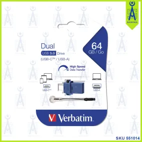 VERBATIM STORE N  GO DUAL USB 3.0 DRIVE 64GB 49967