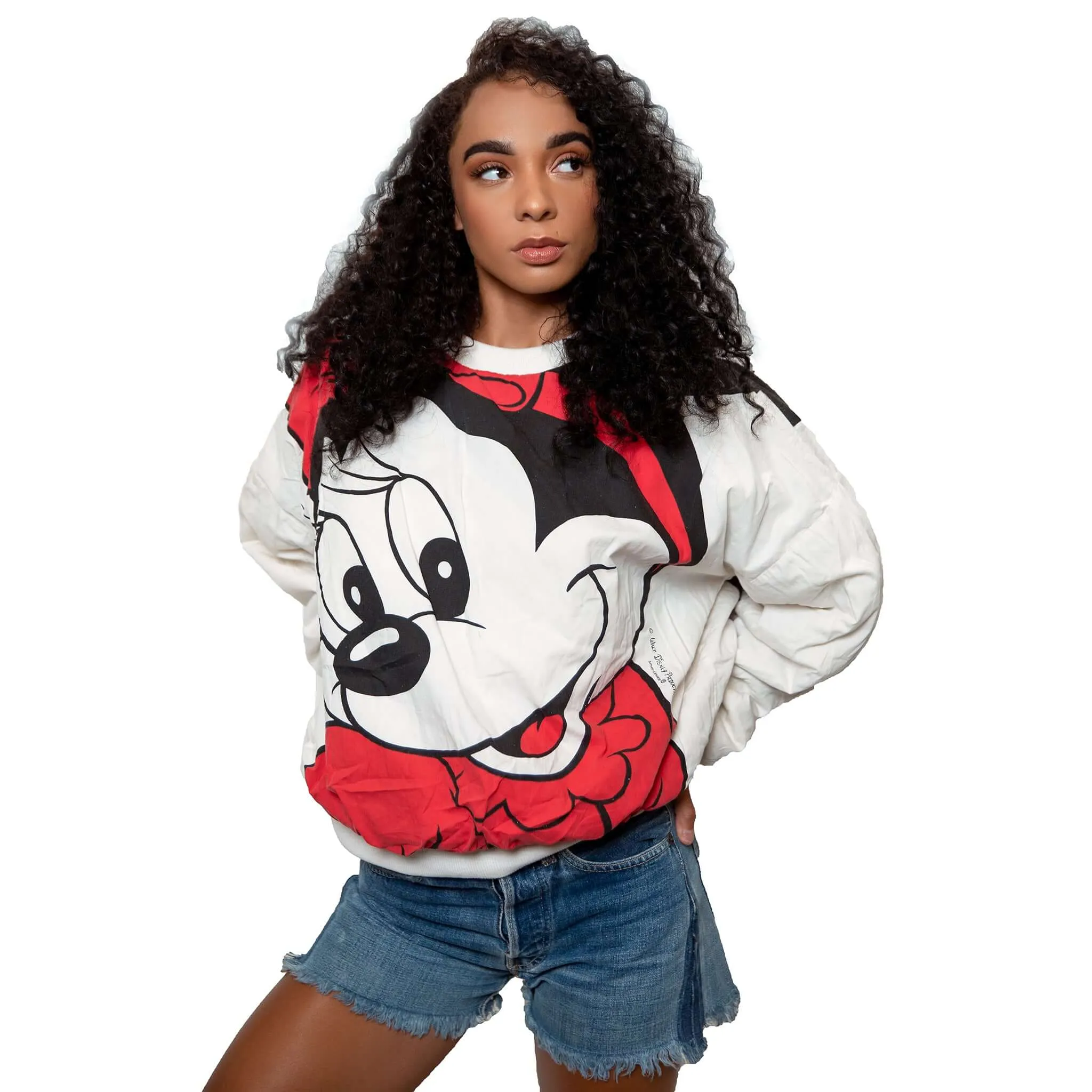 VINTAGE DISNEY ALL OVER PRINT MICKEY PLUTO REVERSIBLE SWEATSHIRT SMALL OVERSIZED