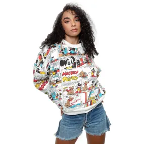 VINTAGE DISNEY ALL OVER PRINT MICKEY PLUTO REVERSIBLE SWEATSHIRT SMALL OVERSIZED