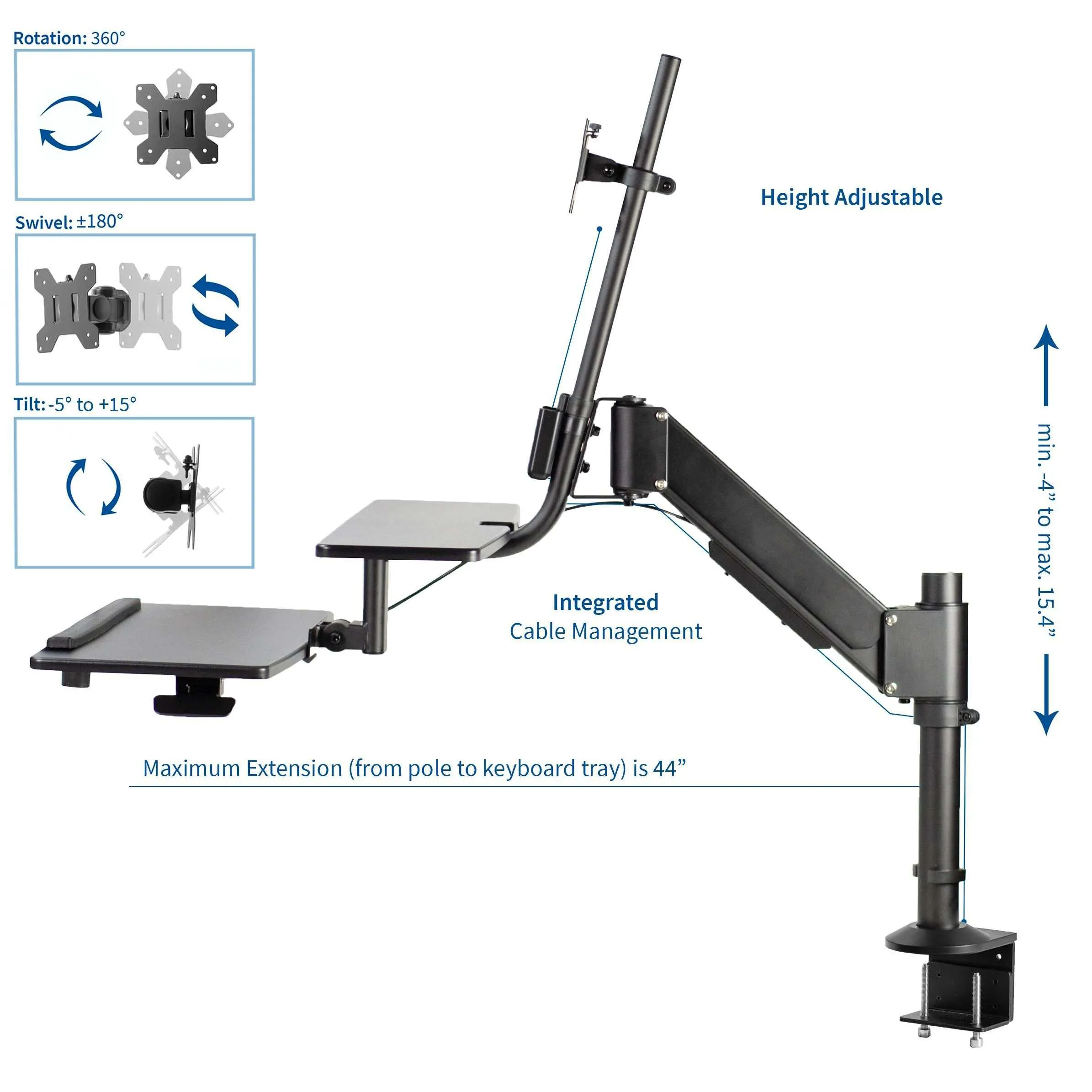 VIVO Sit-to-Stand Single Monitor Desk Mount Workstation, STAND-SIT1D