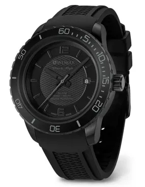 Wenger Mens Roadster Black Night - Black PVD Case & Rubber Strap - 100m - Date