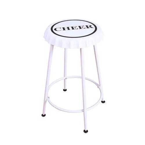 White Metal Cheer Bottle Cap Seat Set of 2 Counter Height Stools