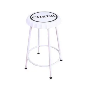 White Metal Cheer Bottle Cap Seat Set of 2 Counter Height Stools