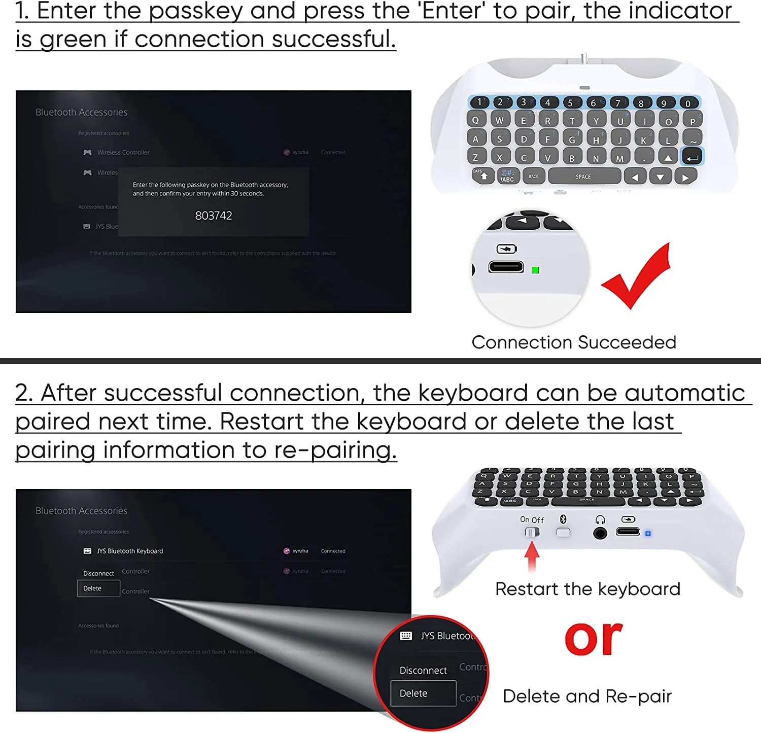 Wireless Controller Keyboard for PS5, Bluetooth 3.0 Mini Portable Gamepad Chatpad with Built-In Speaker & 3.5MM Audio Jack for Playstation 5 Voice Chat Board for Messaging and Gaming Live Chat