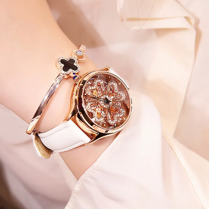 Women's Watch Love-shaped Hollow dial leather strap elegant watch