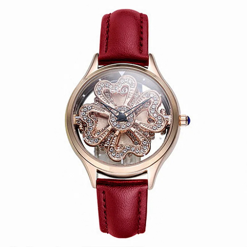 Women's Watch Love-shaped Hollow dial leather strap elegant watch