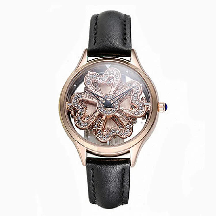 Women's Watch Love-shaped Hollow dial leather strap elegant watch