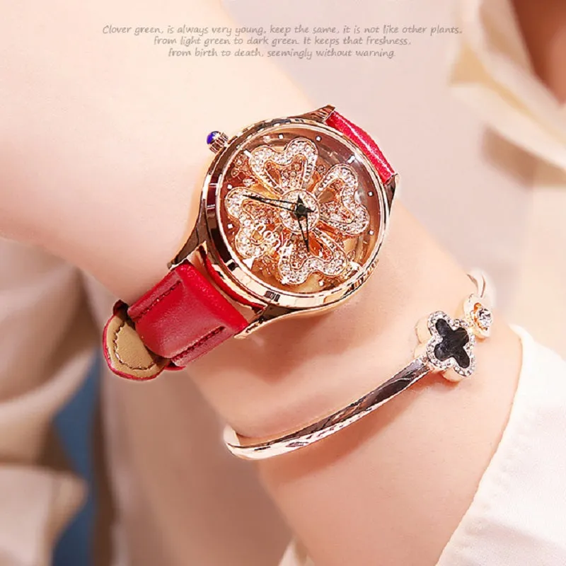 Women's Watch Love-shaped Hollow dial leather strap elegant watch