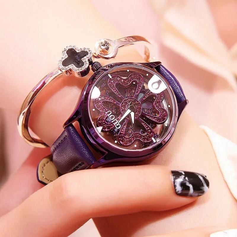 Women's Watch Love-shaped Hollow dial leather strap elegant watch