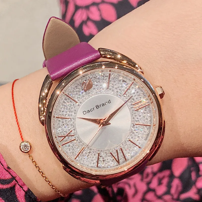 Women's Watch Roman Scale Little Swan Pattern dial pink leather fashion quartz watch