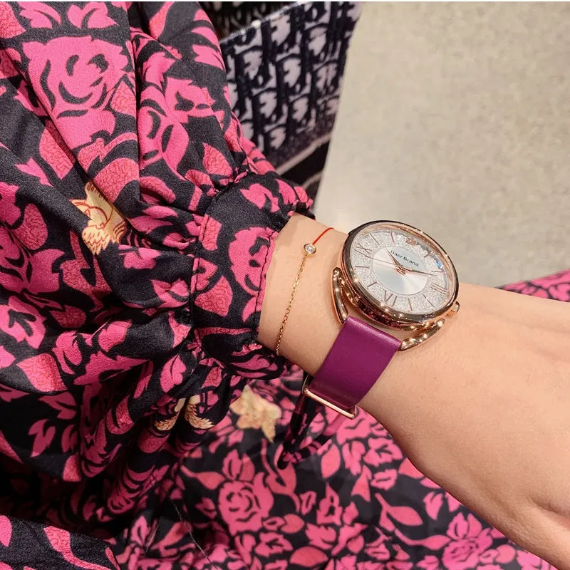 Women's Watch Roman Scale Little Swan Pattern dial pink leather fashion quartz watch