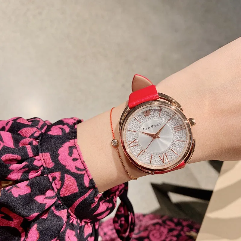 Women's Watch Roman Scale Little Swan Pattern dial pink leather fashion quartz watch