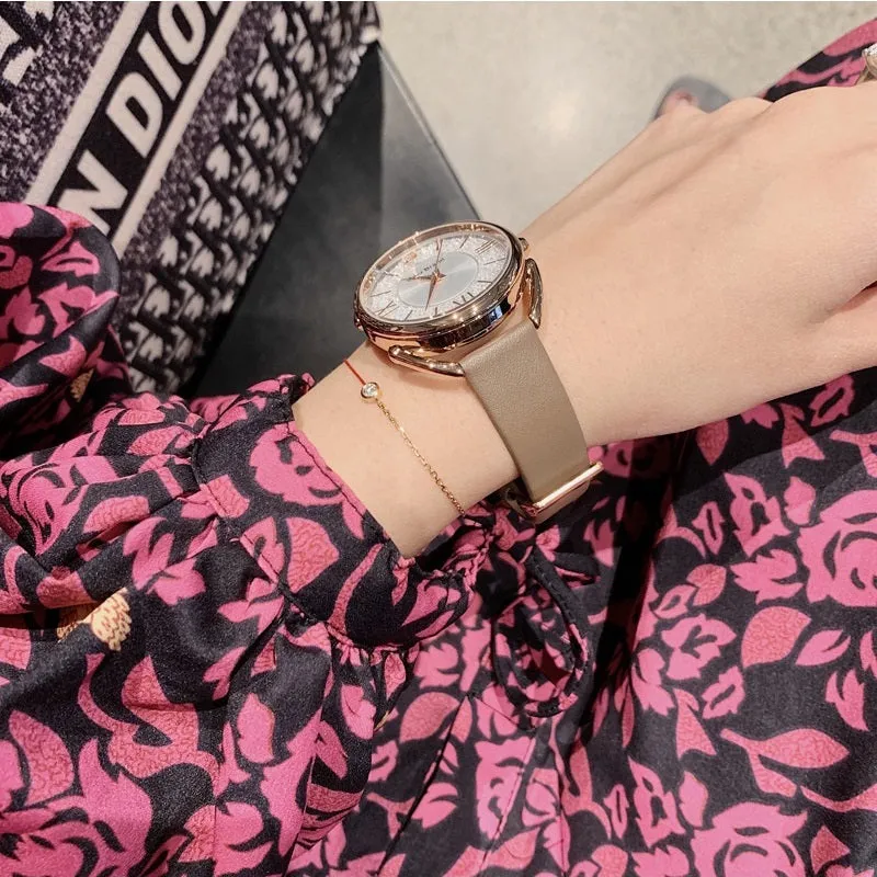 Women's Watch Roman Scale Little Swan Pattern dial pink leather fashion quartz watch