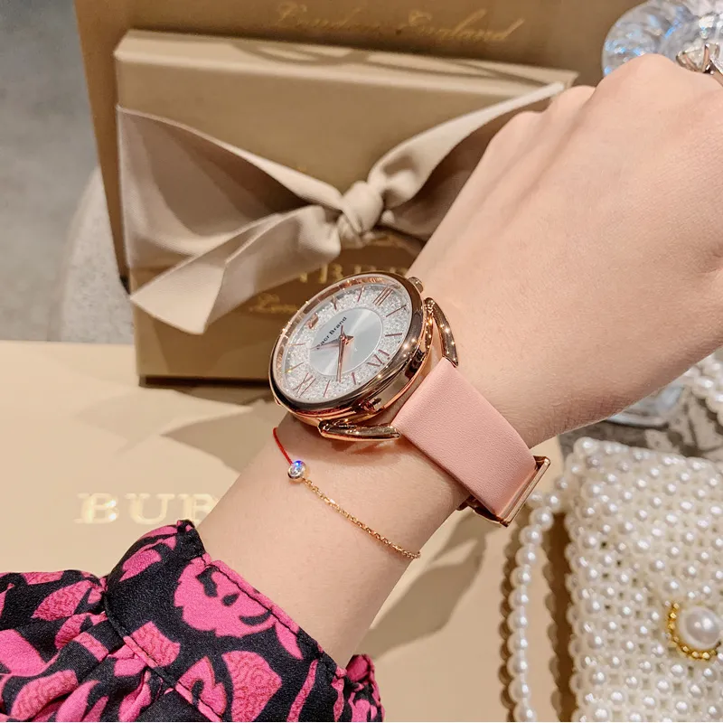 Women's Watch Roman Scale Little Swan Pattern dial pink leather fashion quartz watch