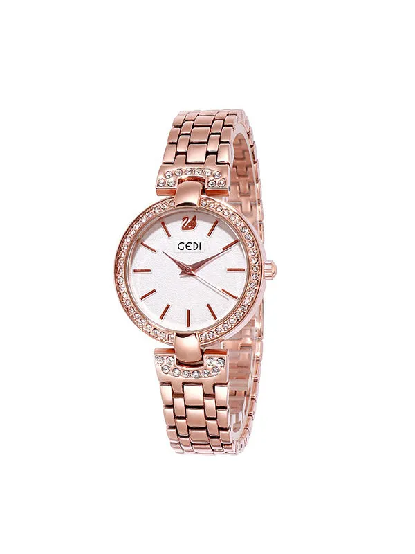 Women's Watch Round Shape With Diamond Elegant stainless steel strap fashion watch