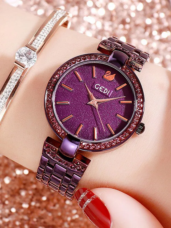 Women's Watch Round Shape With Diamond Elegant stainless steel strap fashion watch