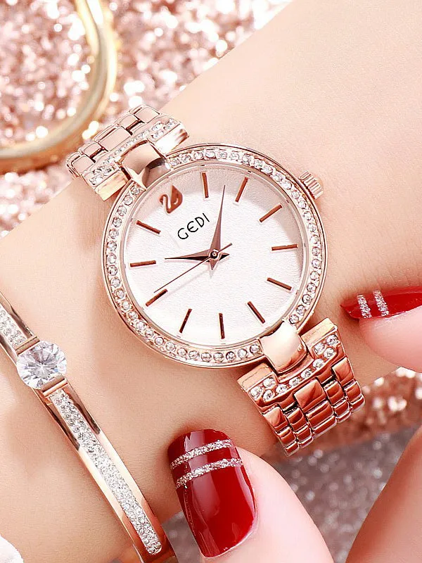 Women's Watch Round Shape With Diamond Elegant stainless steel strap fashion watch