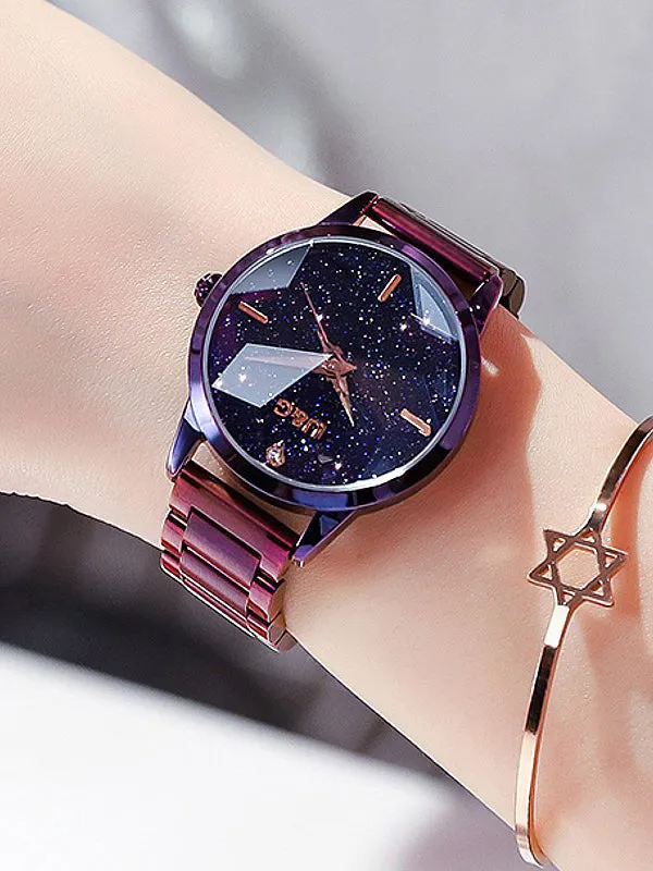 Women's WatchFull Of Star black large dial Stainless Steel strap elegant watch