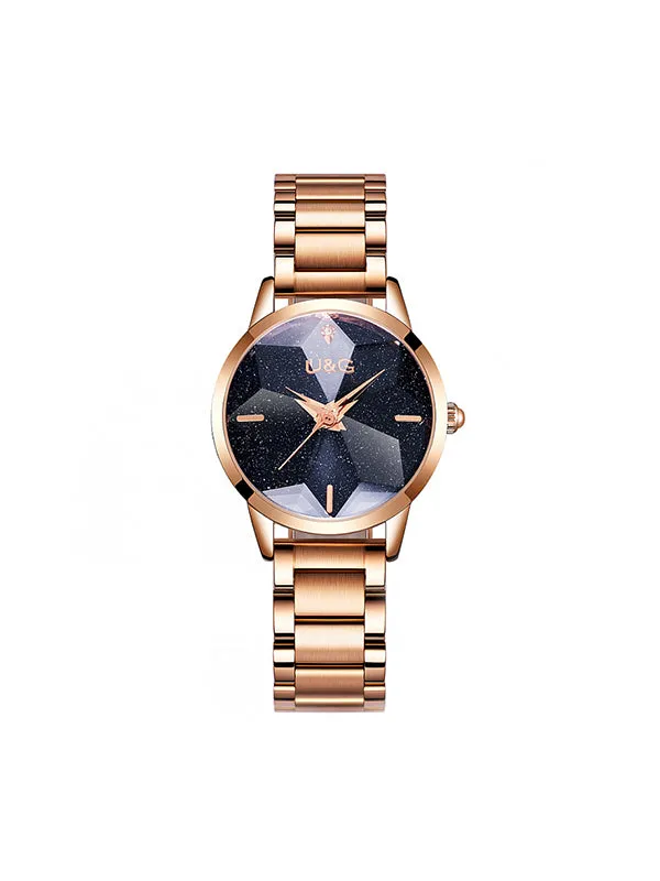 Women's WatchFull Of Star black large dial Stainless Steel strap elegant watch