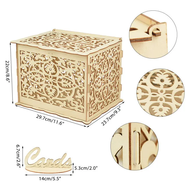 Wood Wedding Card Boxes With Lock-Gifts-Mr and Mrs-Wedding Supplies- Mis Quince Gift Card Box