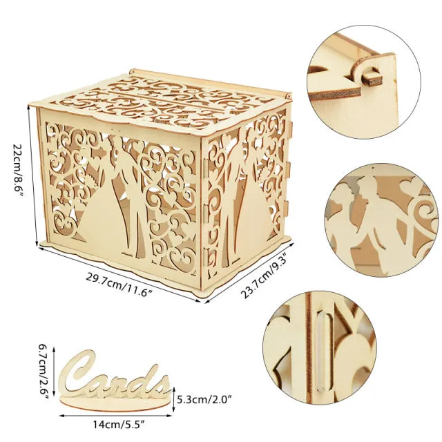 Wood Wedding Card Boxes With Lock-Gifts-Mr and Mrs-Wedding Supplies- Mis Quince Gift Card Box