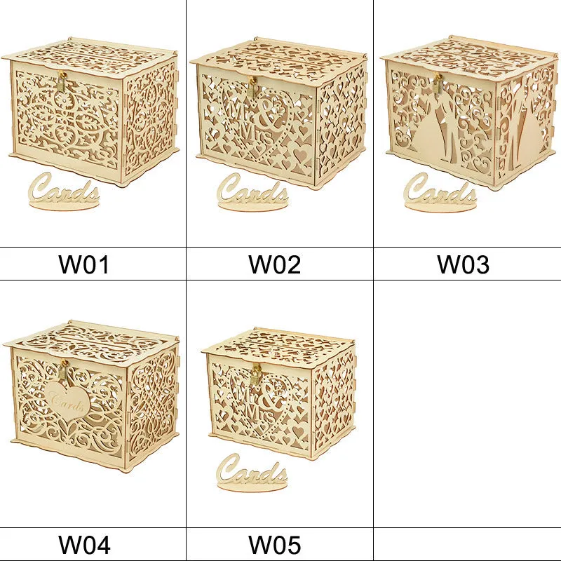 Wood Wedding Card Boxes With Lock-Gifts-Mr and Mrs-Wedding Supplies- Mis Quince Gift Card Box