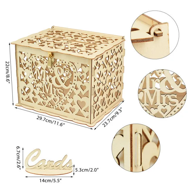 Wood Wedding Card Boxes With Lock-Gifts-Mr and Mrs-Wedding Supplies- Mis Quince Gift Card Box