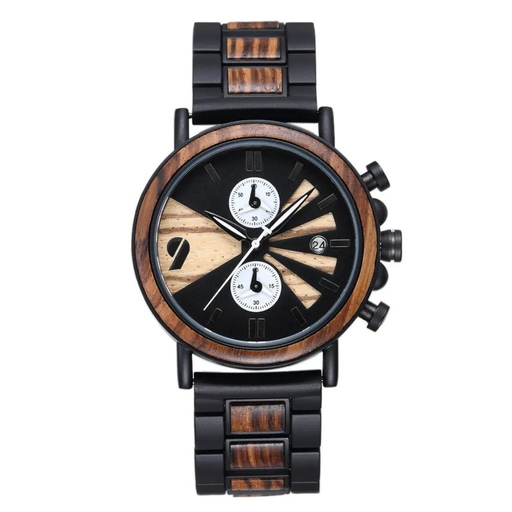 Wooden 10M Waterproof Single Fold Buckle Wrist Watch