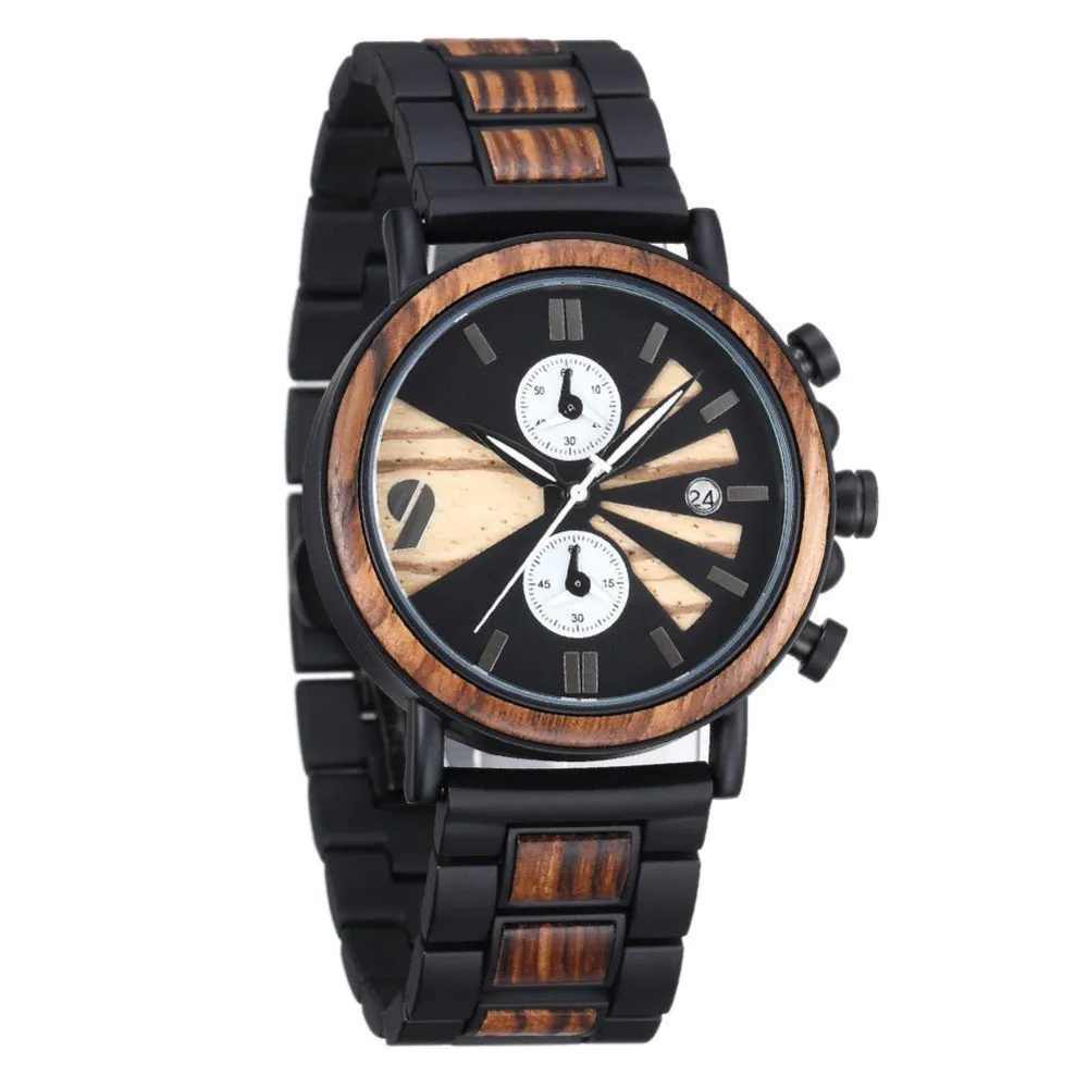 Wooden 10M Waterproof Single Fold Buckle Wrist Watch