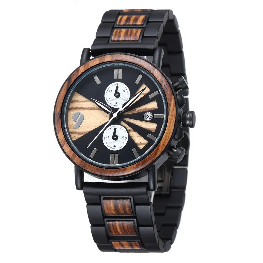 Wooden 10M Waterproof Single Fold Buckle Wrist Watch